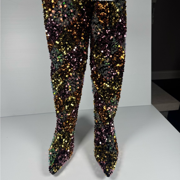 Azalea Wang Jimena3 Multi Sequin Knee High Heel Boots Disco Festival Party Sz 6 - Picture 4 of 6